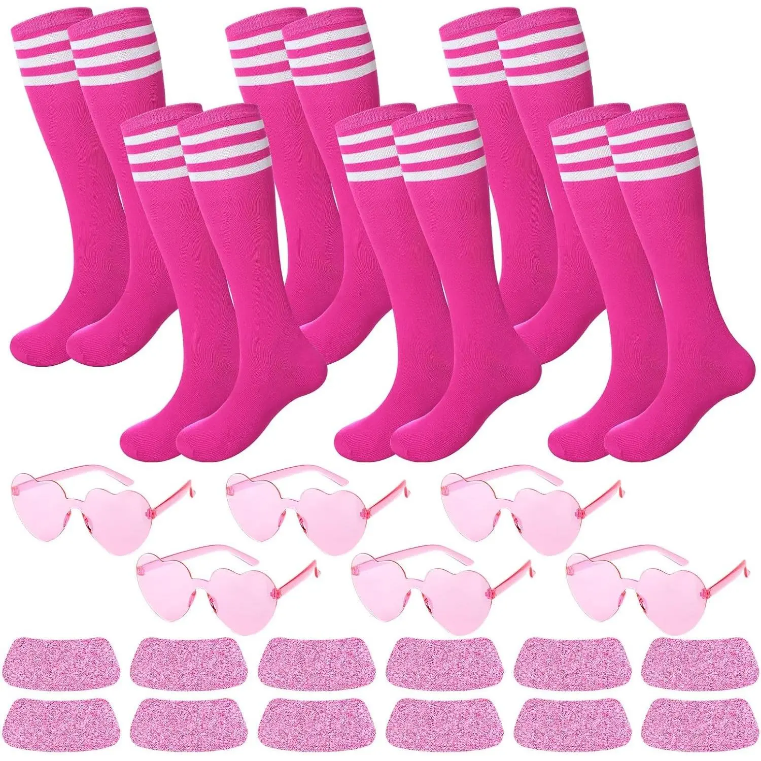 18/24 Pcs Knee High Socks Heart Sunglasses Glitter Eye Black Stickers for Adult Sports Team Spirit Accessories
