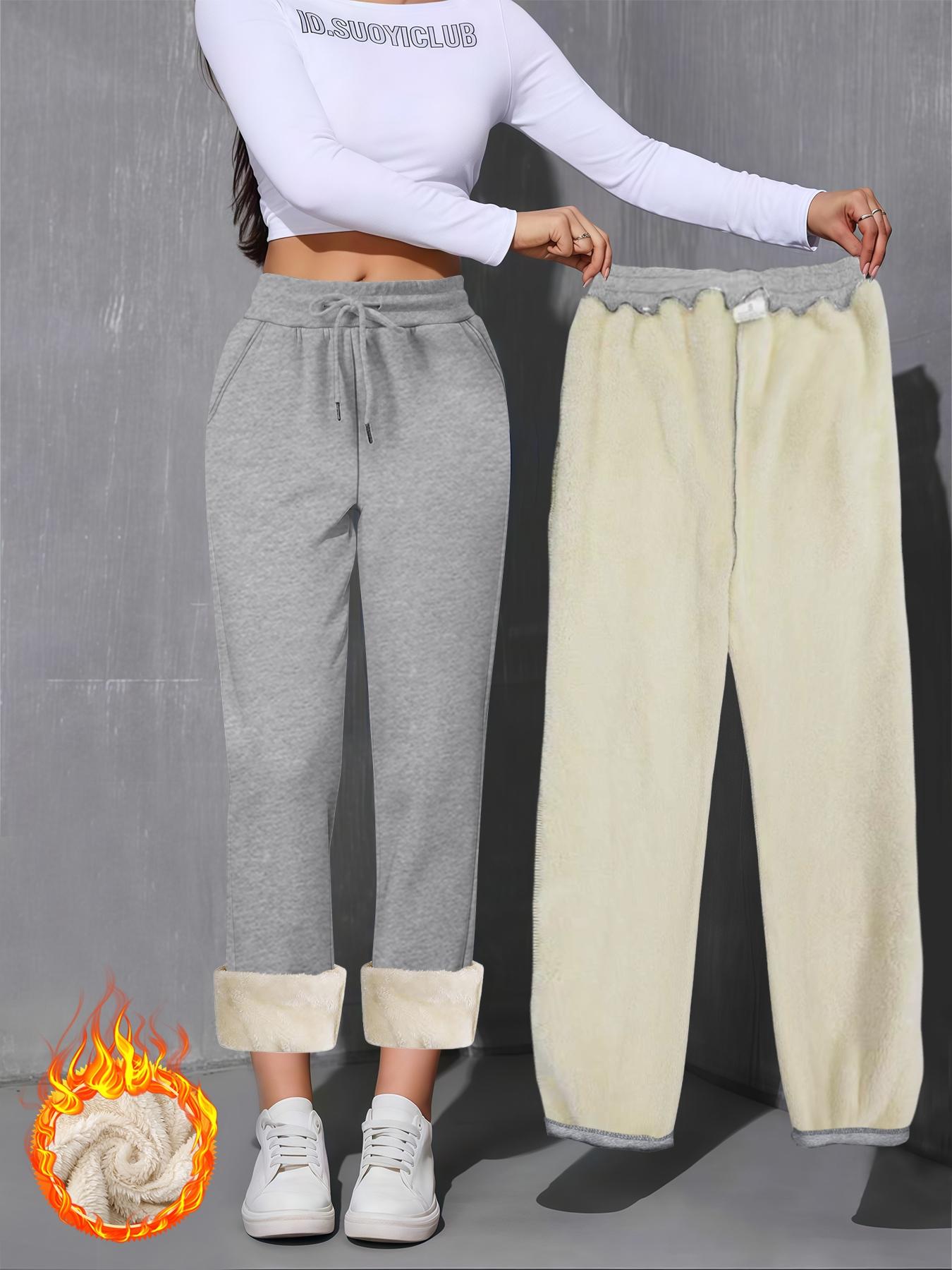 Women's Casual Straight Leg Fleece Lined Pants, Thickened Long Trousers for Fall & Winter, Daily Wear Fashion Sweatpants Bottom