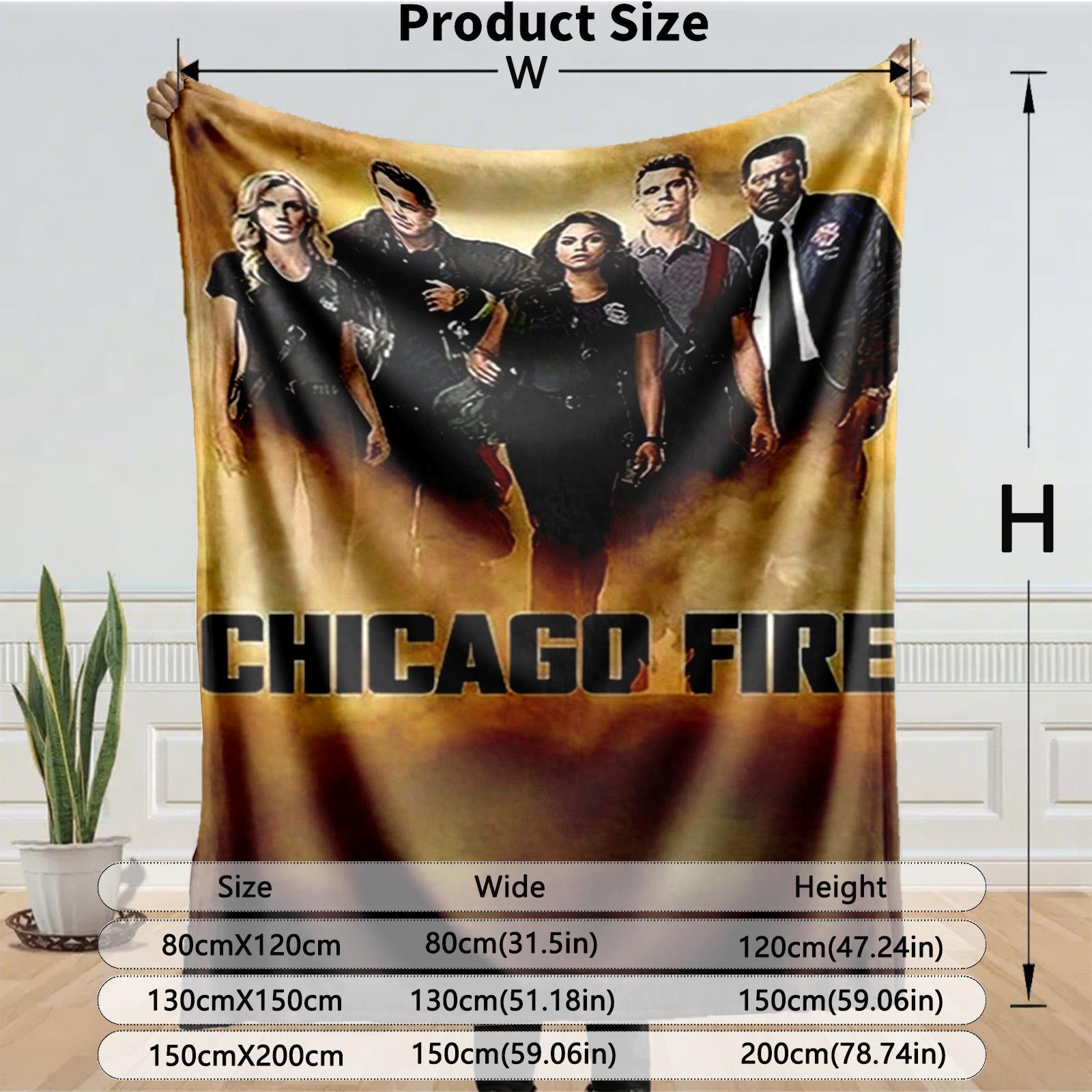 1 piece Chicago Fire TV Series Poster themed flannel blanket - All-season comfortable flannel blanket, modern design style, suitable for sofas and beds, digitally printed pattern, super soft and warm, 100% polyester material, machine washable
