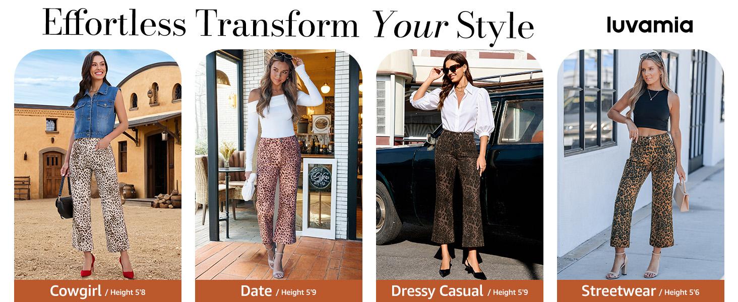 luvamia Wide Leg Jeans for Women High Waisted Leopard Cheetah Print Stretch Cropped Denim Pants Patch Pocket Flare Jeans