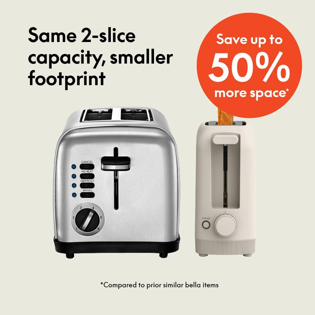 2 Slice Slim Toaster, Fits-anywhere™ Kitchenware, 6 Setting Shade Control with Reheat & Cancel Buttons, Fits sourdough, 10" Long Slot, Anti Jam & Auto Shutoff, 900 Watt, Oatmilk
