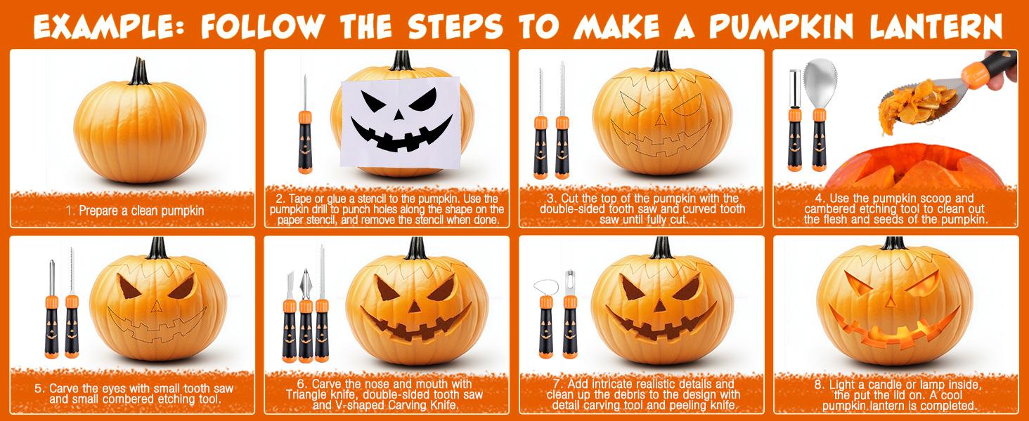 #JumpstartSale HAUSHOF 20-COUNT Halloween Pumpkin Carving Kit, 10-COUNT Professional Heavy Duty Stainless Steel Pumpkin Carving Tools with Carrying Case and 10 Pumpkin Carving Stencils for Halloween Jack-O-Lanterns