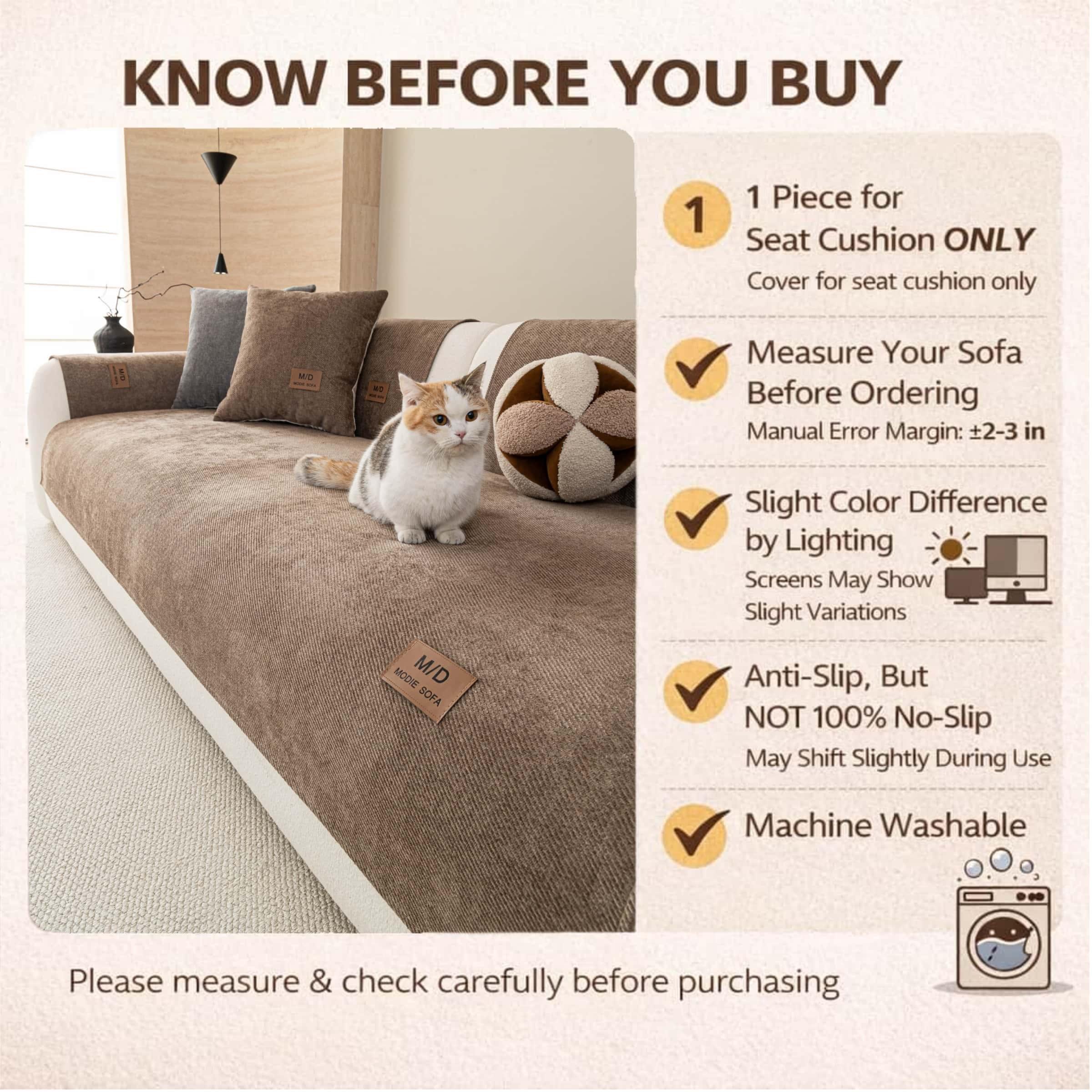 Solid Color Thick Couch Cover for Dogs and Cats, Non‑Slip Sofa Seat Protector Pad, Soft Pet‑Friendly Furniture Cover, Multiple Colors for 1/2/3/4 Seater Sofa, Sofa Slipcover, Removable Washable Covers