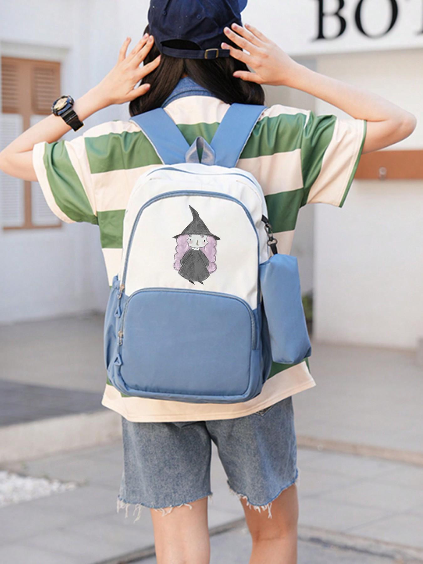 Cute Halloween Witch Backpack, Large Capacity Zipper School Bag, Fashionable Campus Laptop Bag, Travel Backpack, Gift for Girls