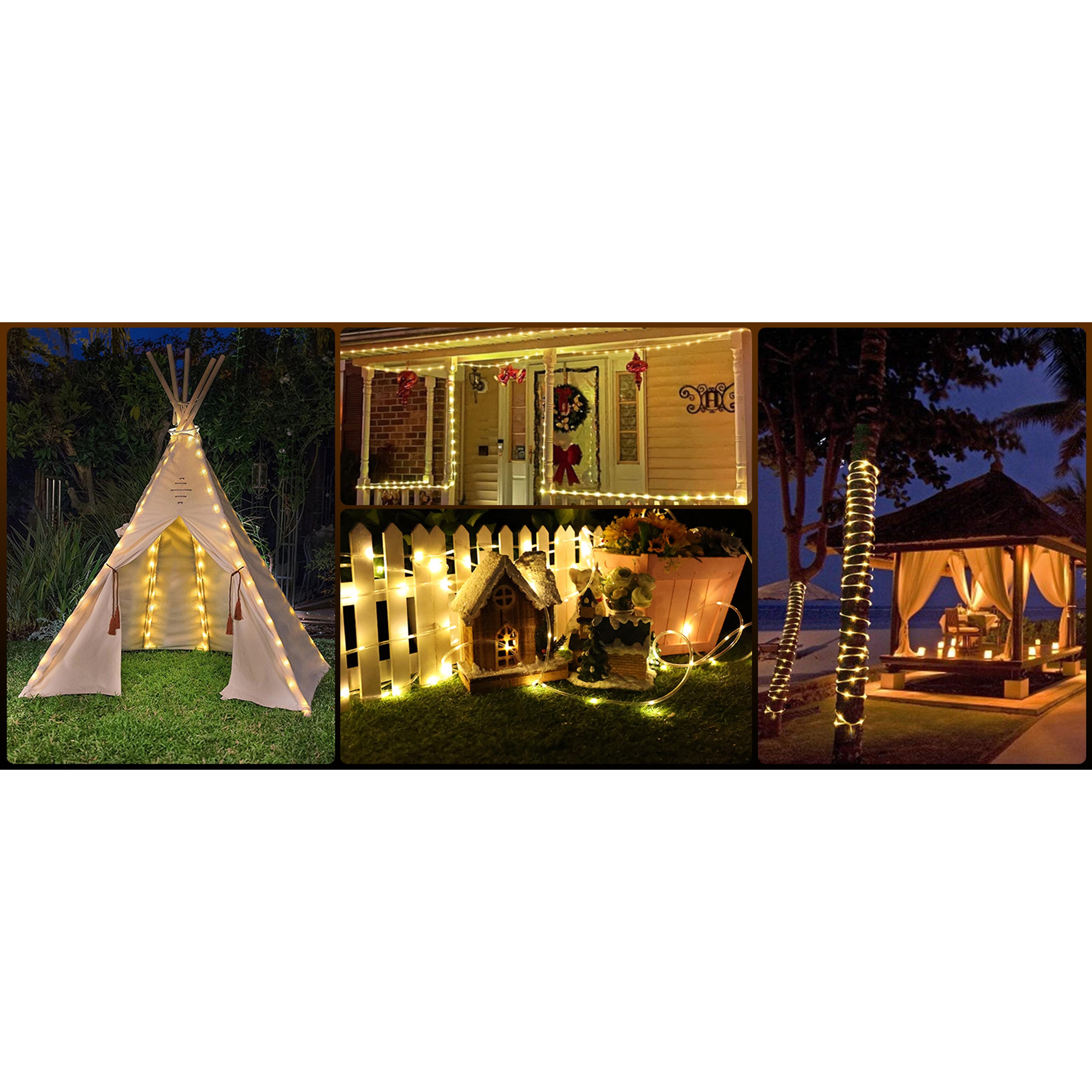 Solar Rope Lights, 66ft 200LED Solar String Lights, 8 Modes Waterproof Solar Outdoor Light, Flexible Clear Trampoline Light for Garden Backyard Patio Deck Porch Pool Tree Decor - Warm White