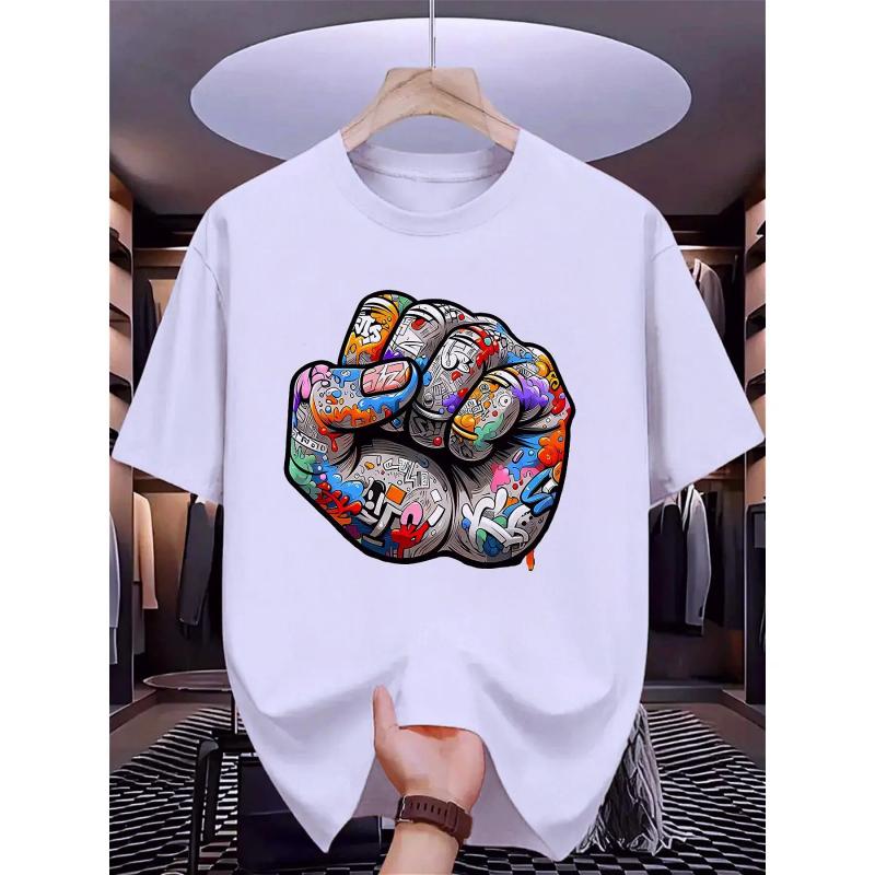Men's Streetwear Cotton Graphic Crew Neck Short Sleeve T-Shirt - Casual Loose Fit Fashion Sports Top for Outdoor, Casual Wear