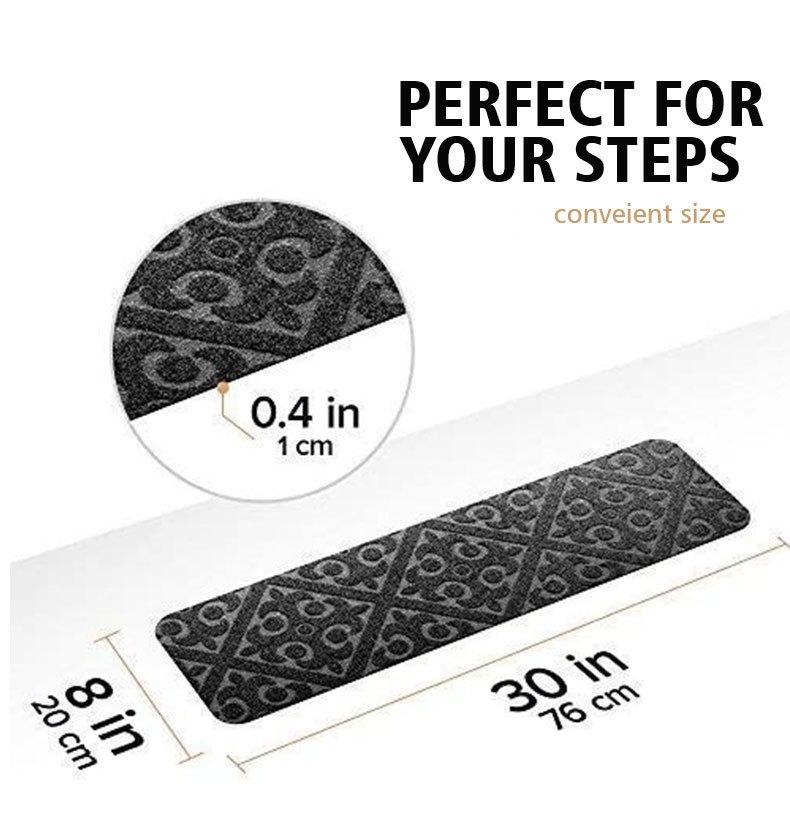 Non Slip Stair Treads Self Adhesive Carpet with Embossed Pattern Washable Stair Mat for Home Indoor Anti Skid Stair Risers