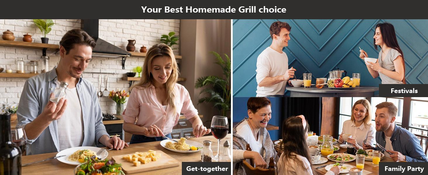 Pukomc Compact electric indoor grill with 5 heat settings, non-stick coating & removable drip tray. Dishwasher-safe for easy cleaning—ideal for quick, smokeless BBQ anytime.