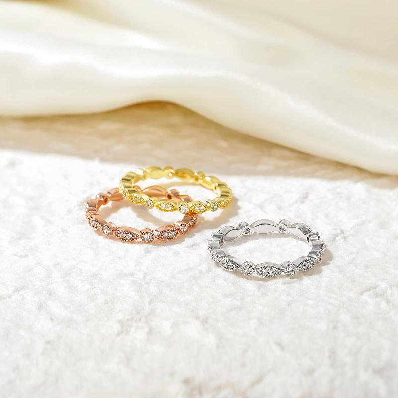 EAMTI 925 Sterling Silver Wedding Band for Women Cubic Zirconia Marquise & Round Milgrain Full Eternity Stackable Ring EAMTI 925 Sterling Silver Wedding Band for Women Cubic Zirconia Marquise & Round Milgrain Full Eternity Stackable Ring