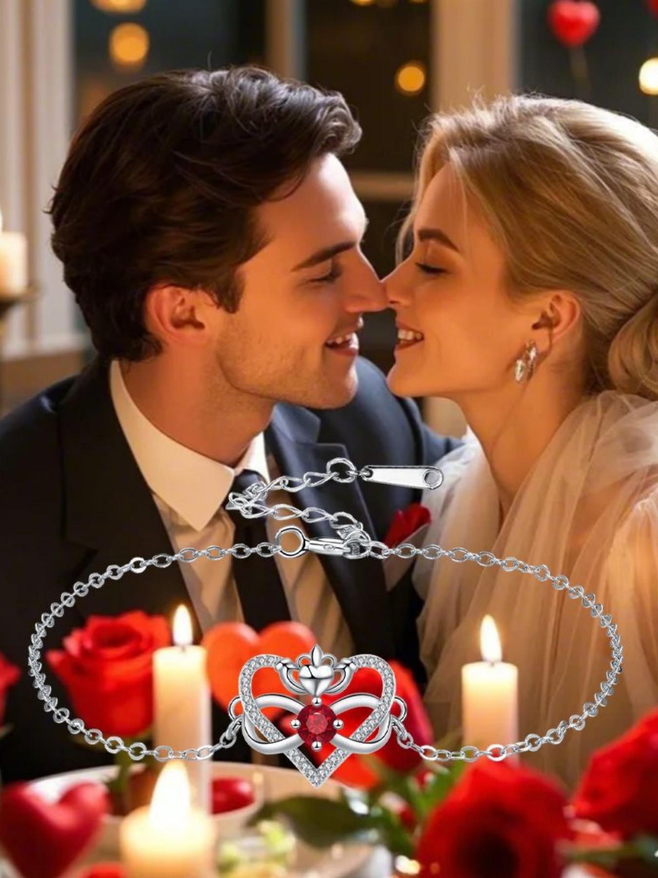 Heart Crown Queen · Ruby Bracelet Unique premium heart bracelet with delicate zircon infinity symbol, elegant and versatile.Comes with a card for Mom or daughter.Perfect mysterious gift for your daughter and ideal for Mother’s Day.