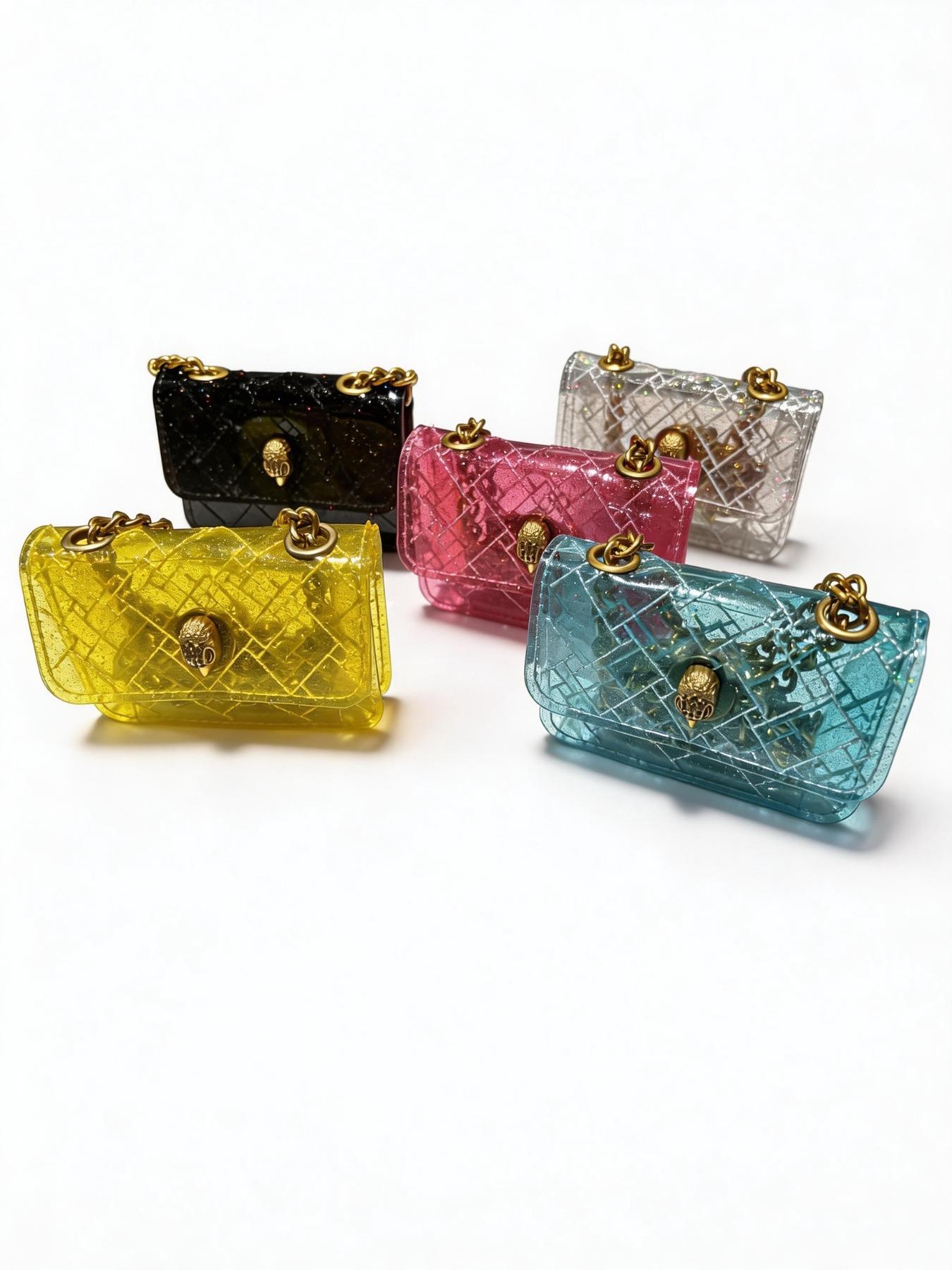 Trendy ins-style sparkling transparent small square bag with gold chain crossbody for women