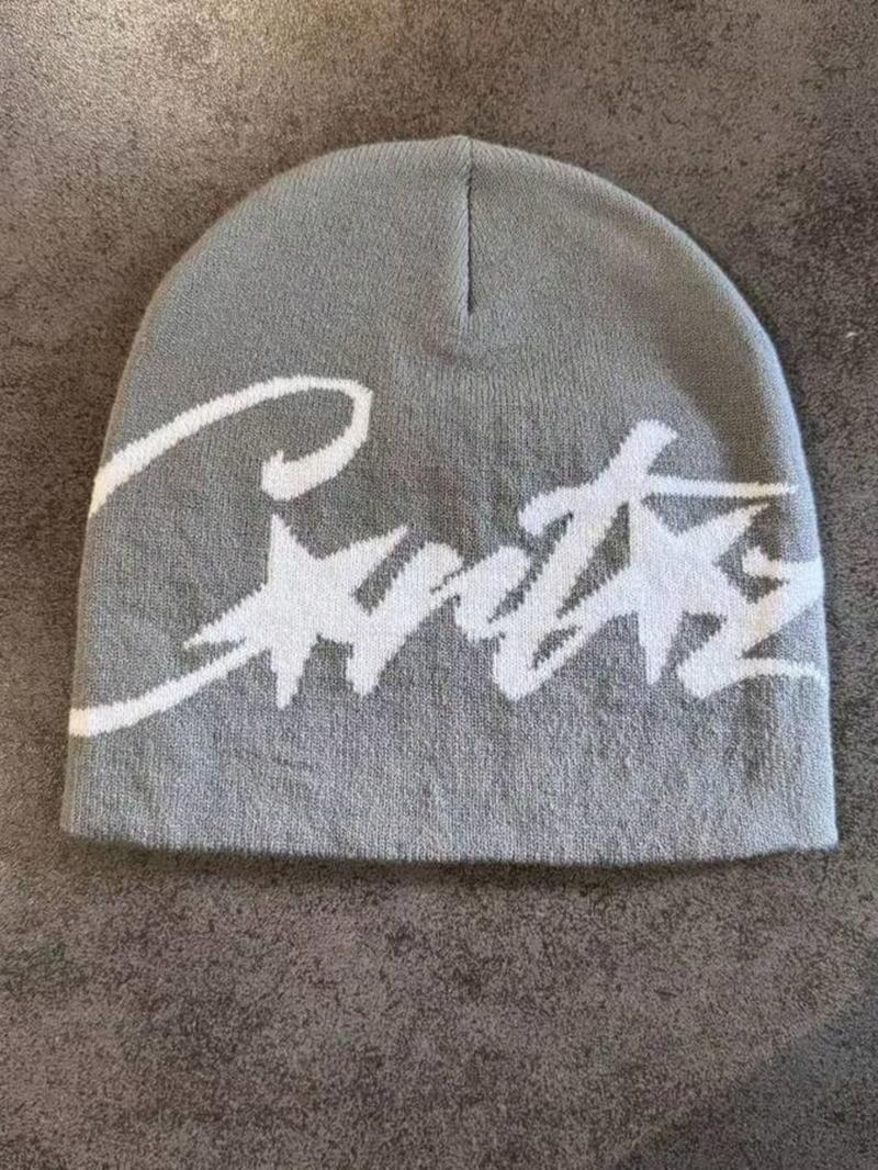 Y2K Star Knit Beanie Hat, Unisex Streetwear Party Cap, Asymmetrical Design, Fitted Style, Vintage Millennium Fashion