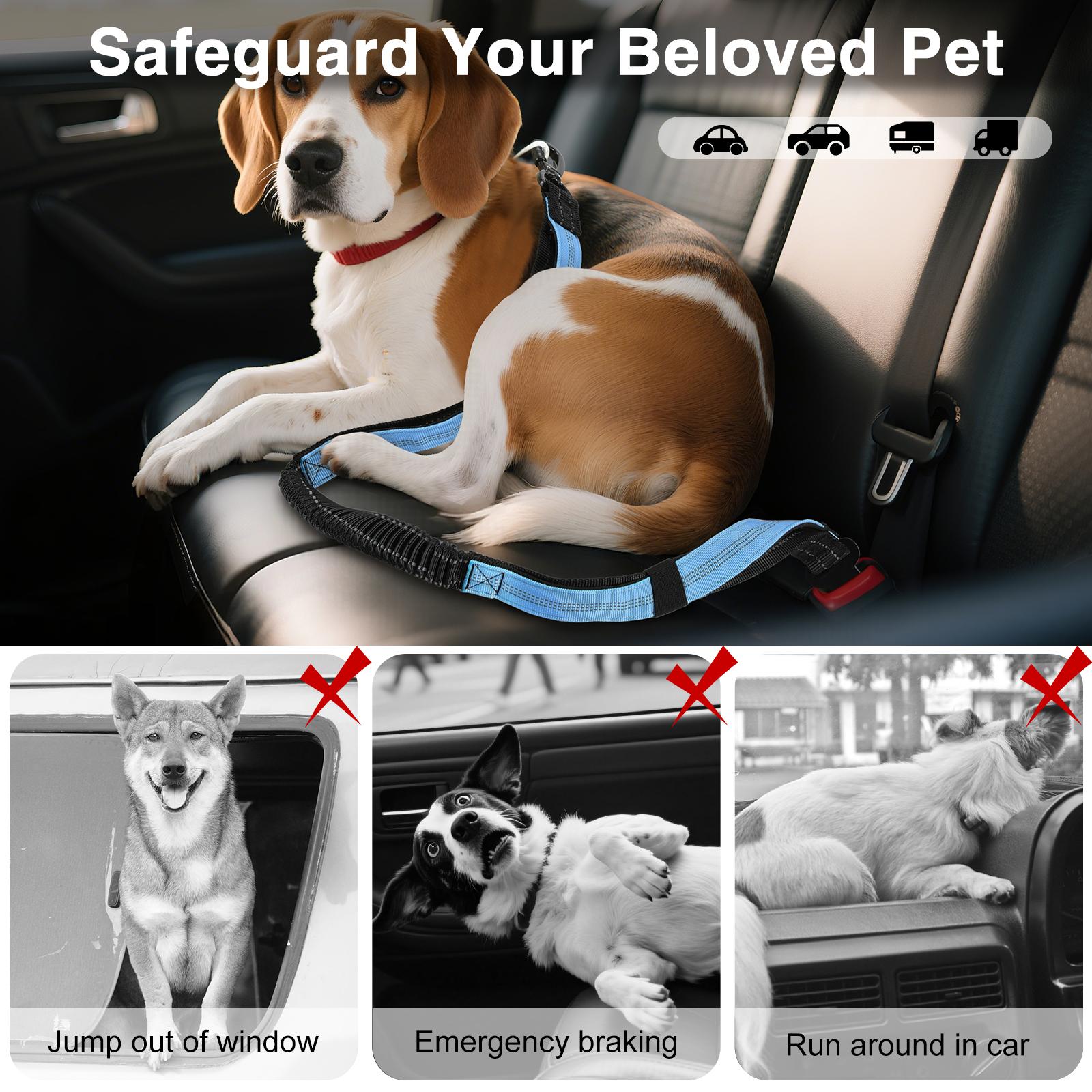 Pawaboo Hands-Free Dog Leash & Car Seatbelt - Shockproof Bungee Crossbody Design for Walking & Travel with Reflective Straps and 360° Lockable Safety Buckle