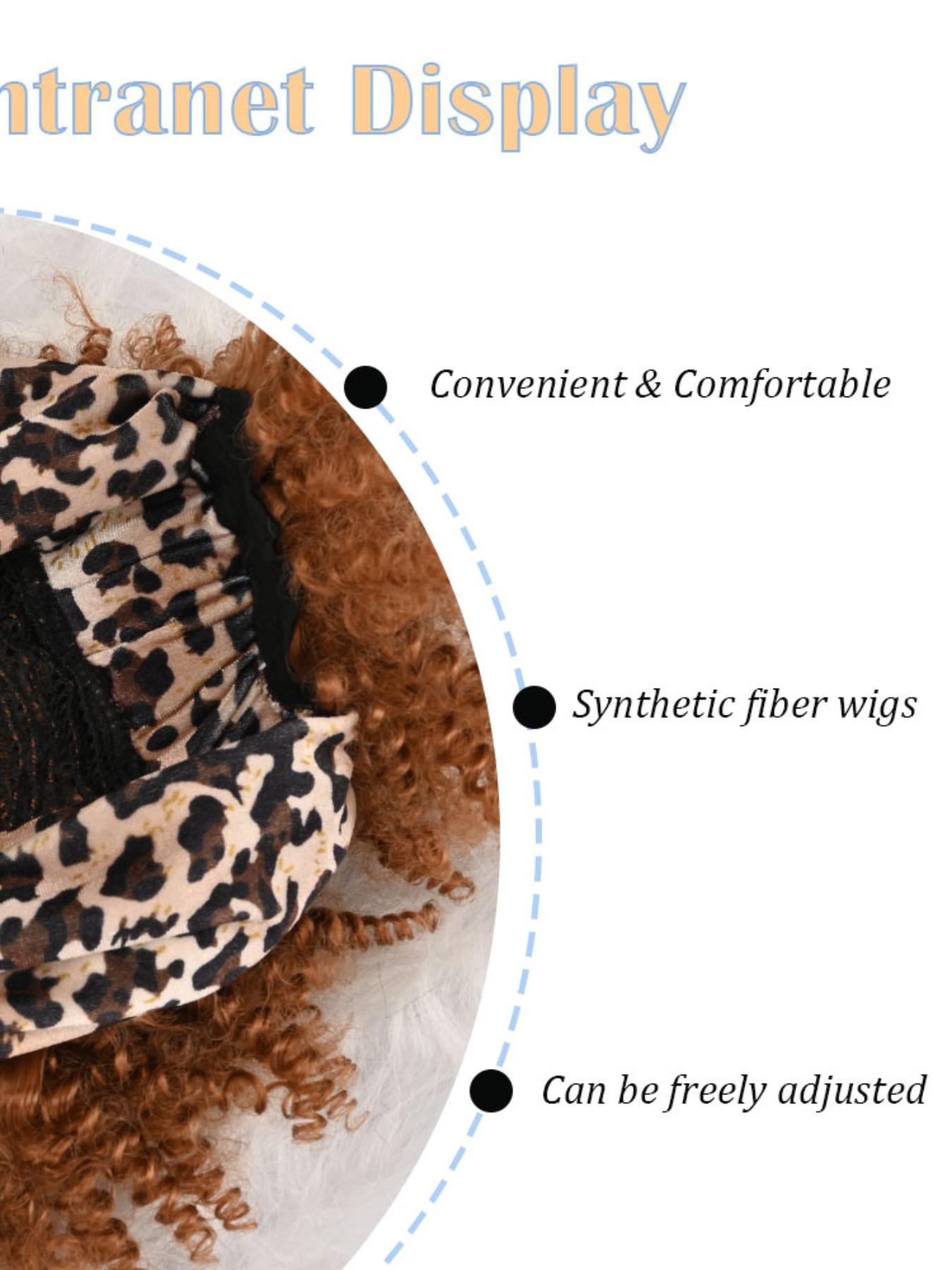 Light Brown Afro Kinky Curly Synthetic Headband Style Wig Leopard Print Knotted Turban Wig High Temperature Fiber Hair Wig For Women Daily Casual Wear
