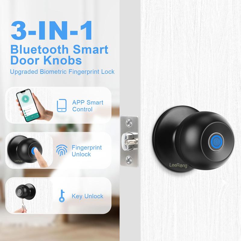 Valentine's Day Gift EUERTE Fingerprint Door Knob Biometric Smart Lock with APP Control 3-In-1 Fingerprint Unlock 5s Auto-Lock Rechargeable Battery Easy Installation for Bedroom Garage Apartment