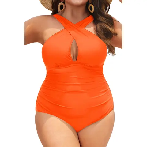 Daci Womens Front Cross Plus Size One Piece Swimsuits Tummy Control Keyhole Bathing Suits Swimwear