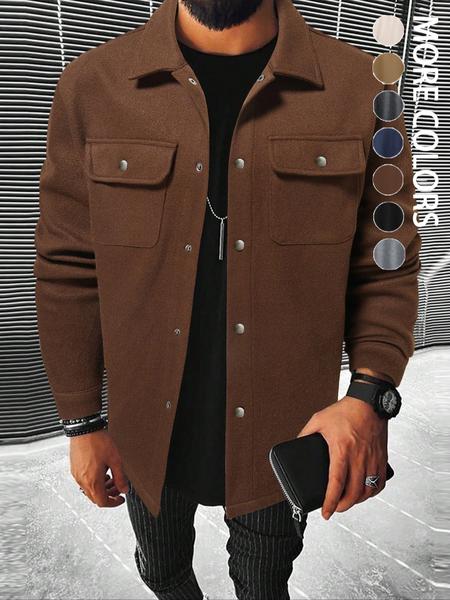 Men's Casual Shirt Jacket Coat with Button Front Closure, Spring & Fall Fashion, Fitted Warm Outerwear for Any Occasion Men's Casual Shirt Jacket Coat with Button Front Closure, Spring & Fall Fashion, Fitted Warm Outerwear for Any Occasion