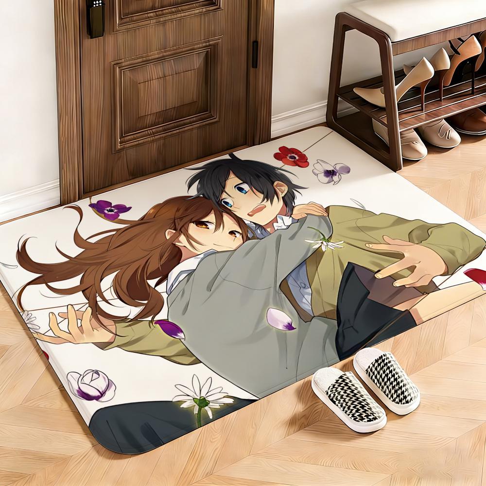 Romance Horimiya Floor Mat This soft flannel mat provides a cozy Soft flannel mat with quick water absorption, non-slip and durable. Easy to clean, ideal for bathroom and entryway use.