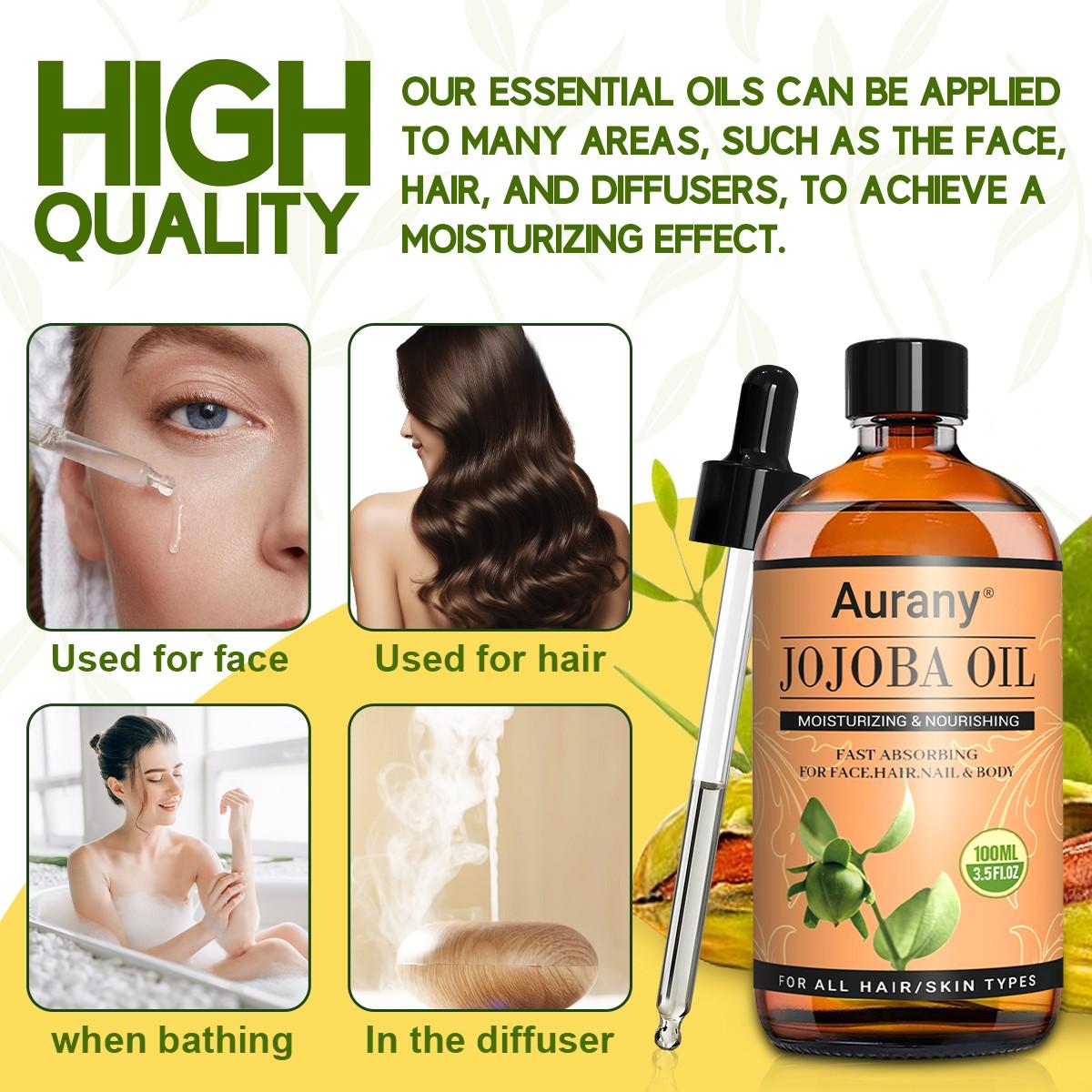Jojoba Oil Essential Oil for Skin, Premium Grade Carrier Oil,Essential Oil For Moisturize and Relieve Dry Skin,Natural Cold Pressed Oil ,Suitable For Face,Hair,Nail and Body,Essential Oils for Diffusers for Home-100ML