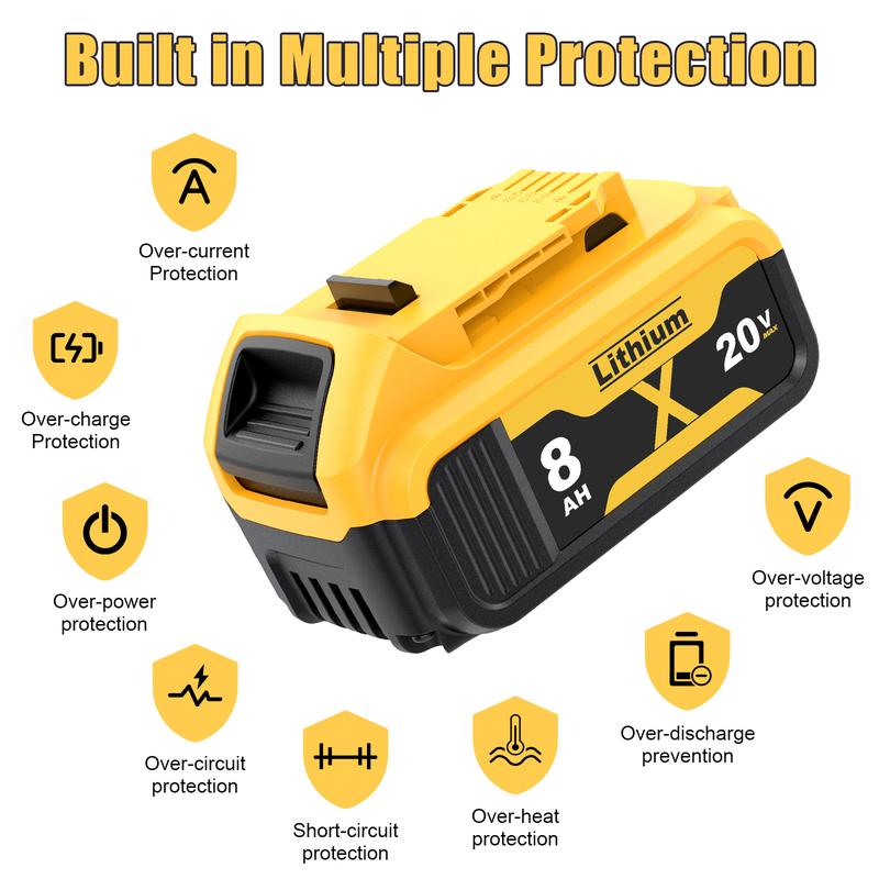 2Pack 8.0Ah Replacement for Dewalt 20V Lithium Battery with 20 Volt Dual Port Battery Charger DCB200 DCB201 DCB204 DCB206 DCB207 DCD/DCF/DCG XR Series Power Tools 2Pack 8.0Ah Replacement for Dewalt 20V Lithium Battery with 20 Volt Dual Port Battery Charger DCB200 DCB201 DCB204 DCB206 DCB207 DCD/DCF/DCG XR Series Power Tools