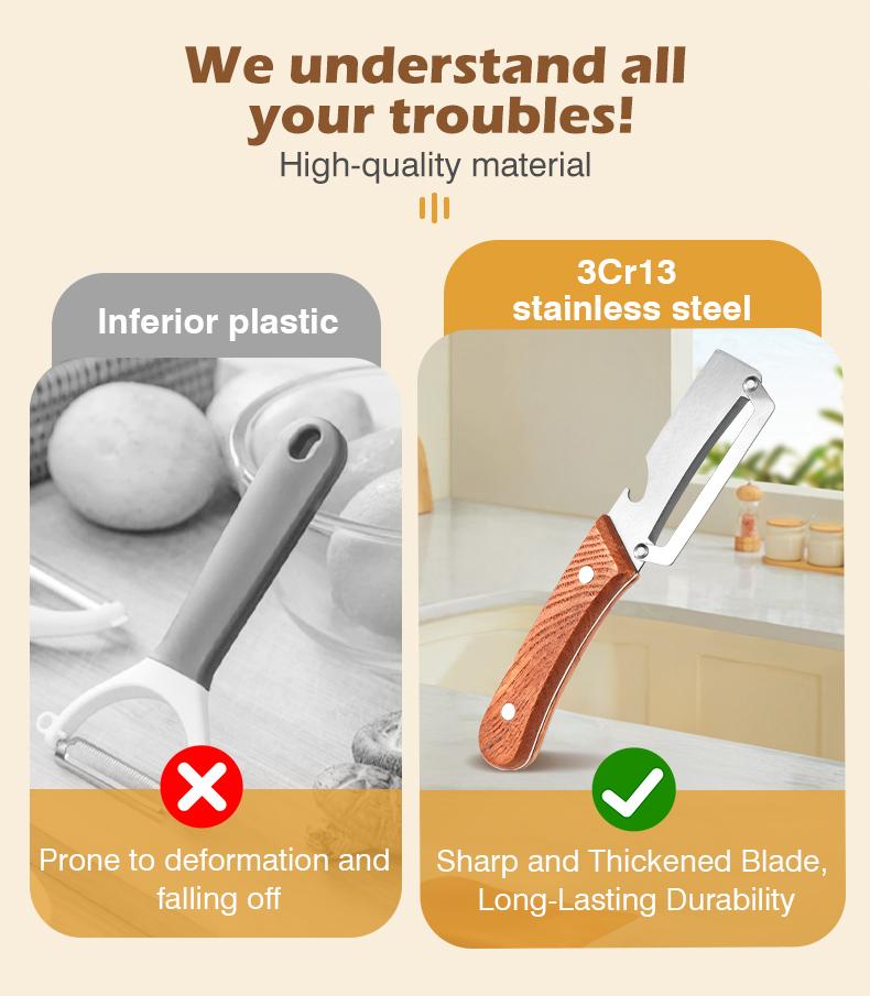 Premium Vegetable & Fruit Peeler – Wooden Handle, Stainless Steel Blade, Built-in Bottle Opener, Ideal for Apples, Potatoes, Pumpkins, Papayas & Zucchinis