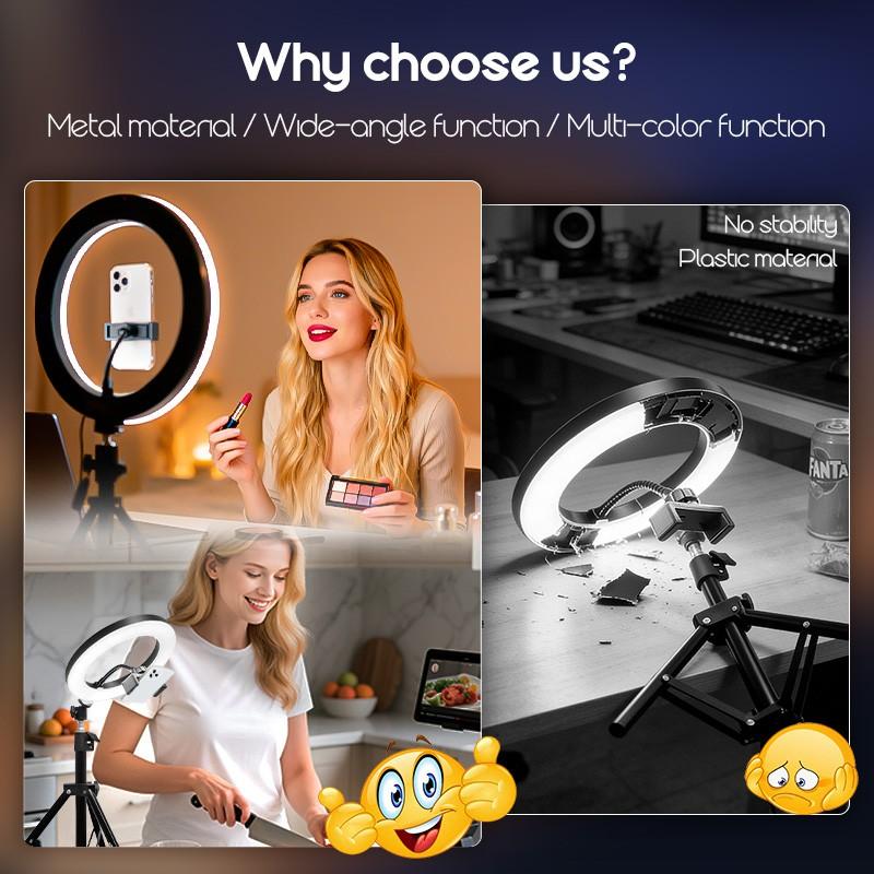 LED Ring Light Featuring Holders And a Metal Tripod Stand That Can Be Adjusted, Equipped with LED Fill Light, Offering Three Color Options And Ten Brightness Levels, Ideal for Selfies, Photography, Live Streaming, Video Recording, And Meetings