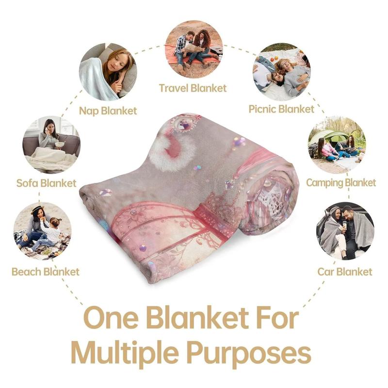 National Trend Theme Printing Blanket, Facecloth Blanket, Into The Traditional Culture, Embellished with Chinese Lanterns and Glitter Effect, Suitable for Sofa, Bedroom and Travel, Suitable for All Seasons