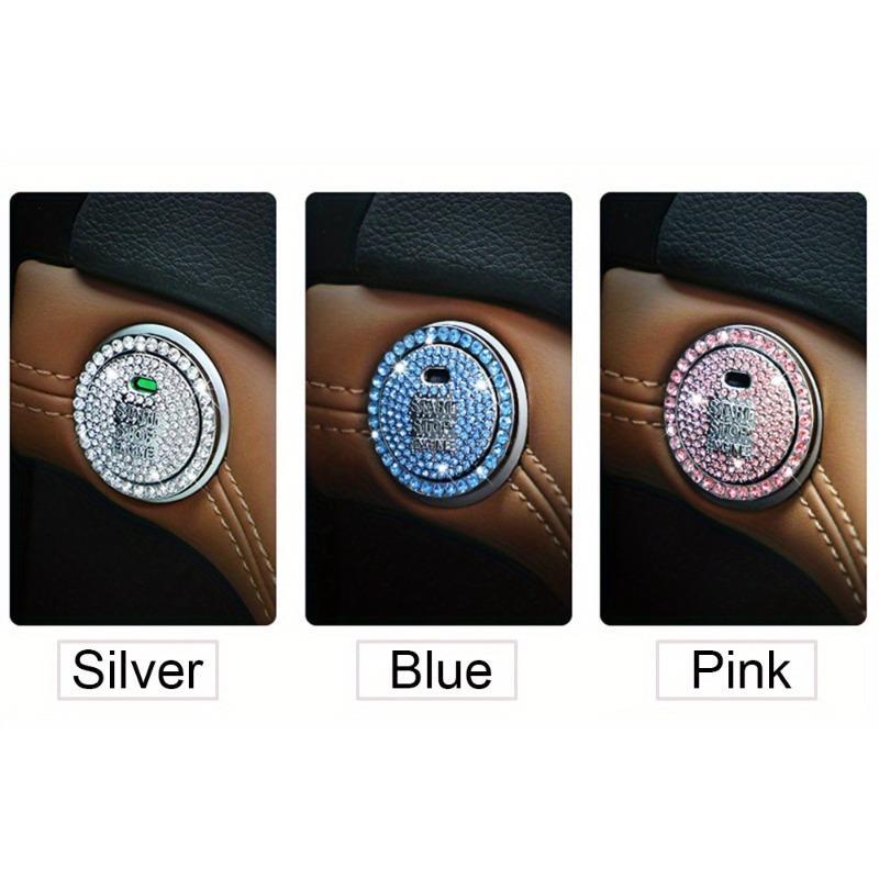 1pc Diamond studded button stickers ignition start stickers cute car interior accessories, universal bright pink diamonds car engine ignition start button decoration ring crystal stickers start stop ignition button switch cover stickers