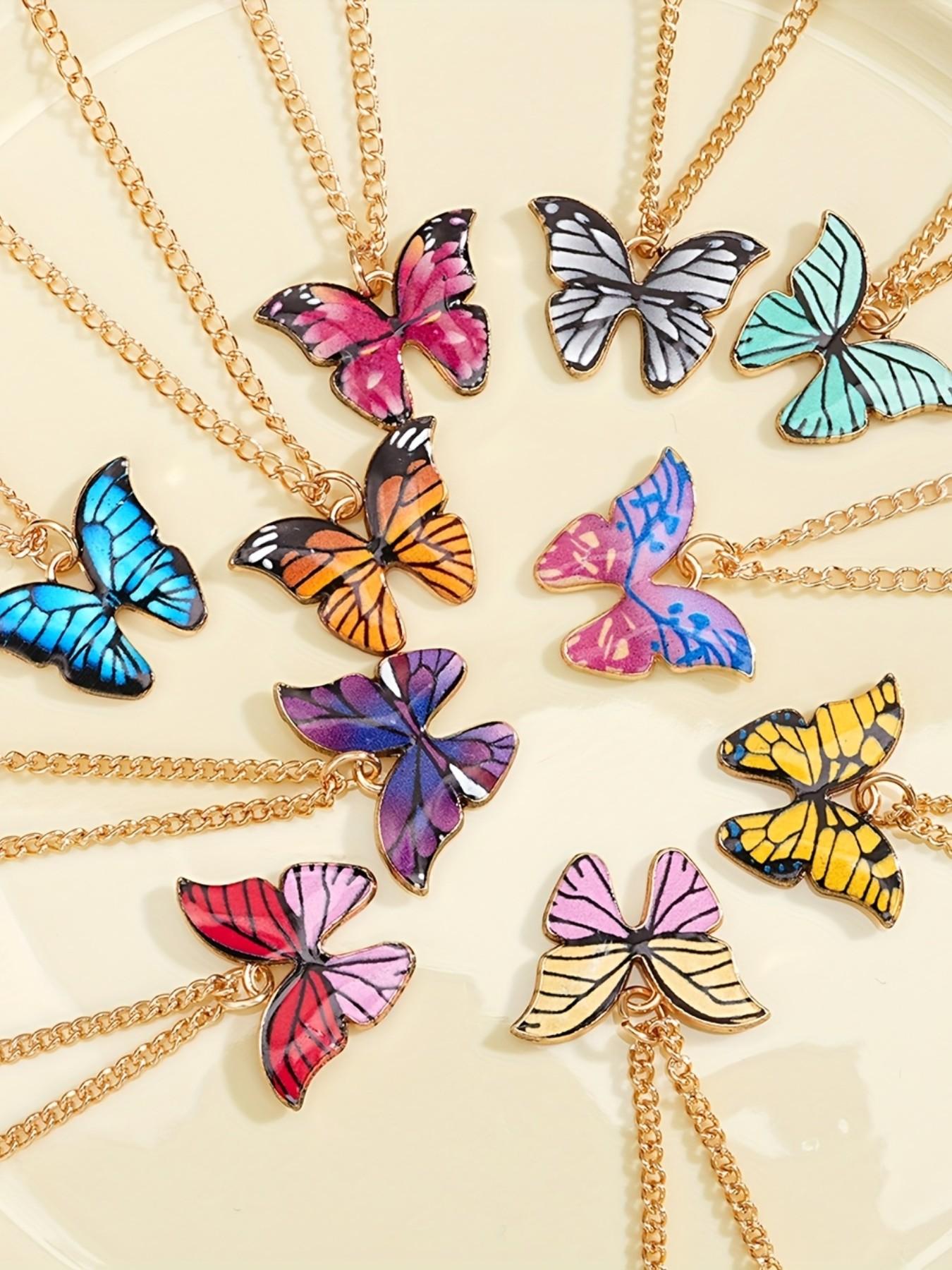 10-Piece Fashion Elegant Simple Colorful Butterfly Y2K Pendant Matching Necklaces Set, Unisex, Perfect for Vacation, Party, Date, Gift, Daily Wear