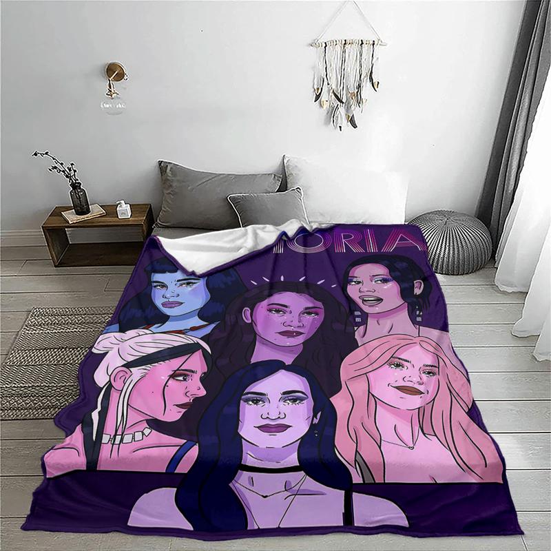 Euphoria Main Characters Fleece Blanket - Retro Neon Portrait Design, Ultra-Soft Plush Throw for Trendy Home Decor & TV Show Fans, Perfect Gift for Daughters, Sons, or Your Beloved