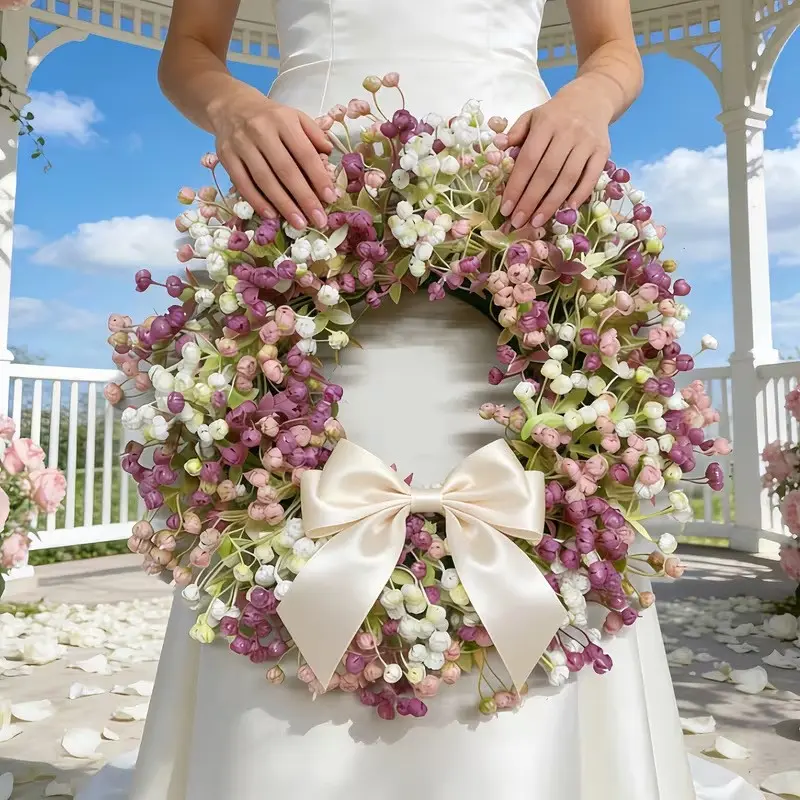 Vibrant Colorful Artificial Gypsophila Wreath with High-Quality Bow, Spring-Themed Decorative Wreath for Home Hanging, Ideal for Windowsills