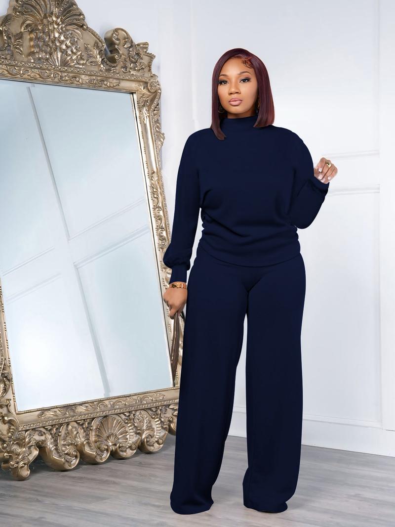 USBoutiqueCHIC Women's Chic Fall Winter Silky Soft 2-Piece Set - Long Sleeve Semi High Neck Loose Top & Wide Leg Pants, Casual Cozy Outfit for Daily Wear USBoutiqueCHIC Women's Chic Fall Winter Silky Soft 2-Piece Set - Long Sleeve Semi High Neck Loose Top & Wide Leg Pants, Casual Cozy Outfit for Daily Wear
