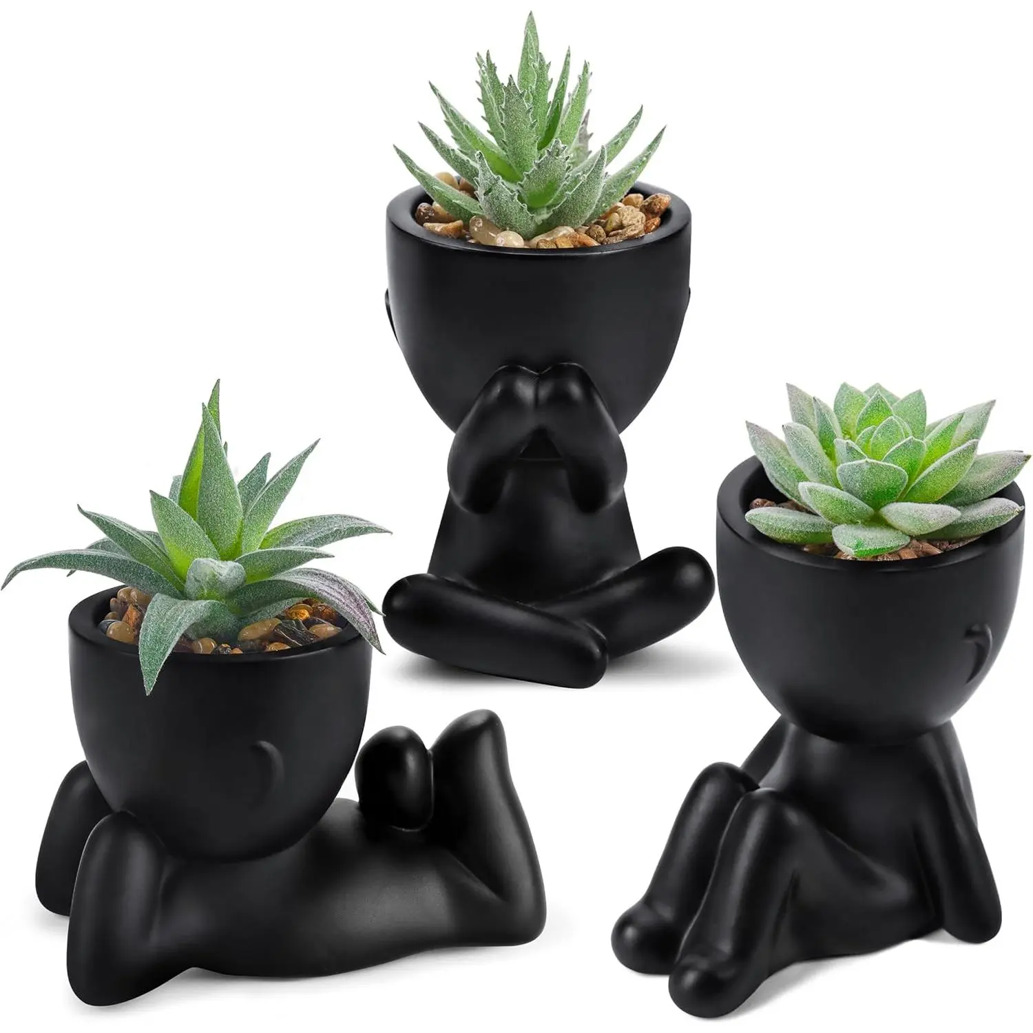 3 Pack Fake Plants in Black Pots for Bathroom Living Room Decor