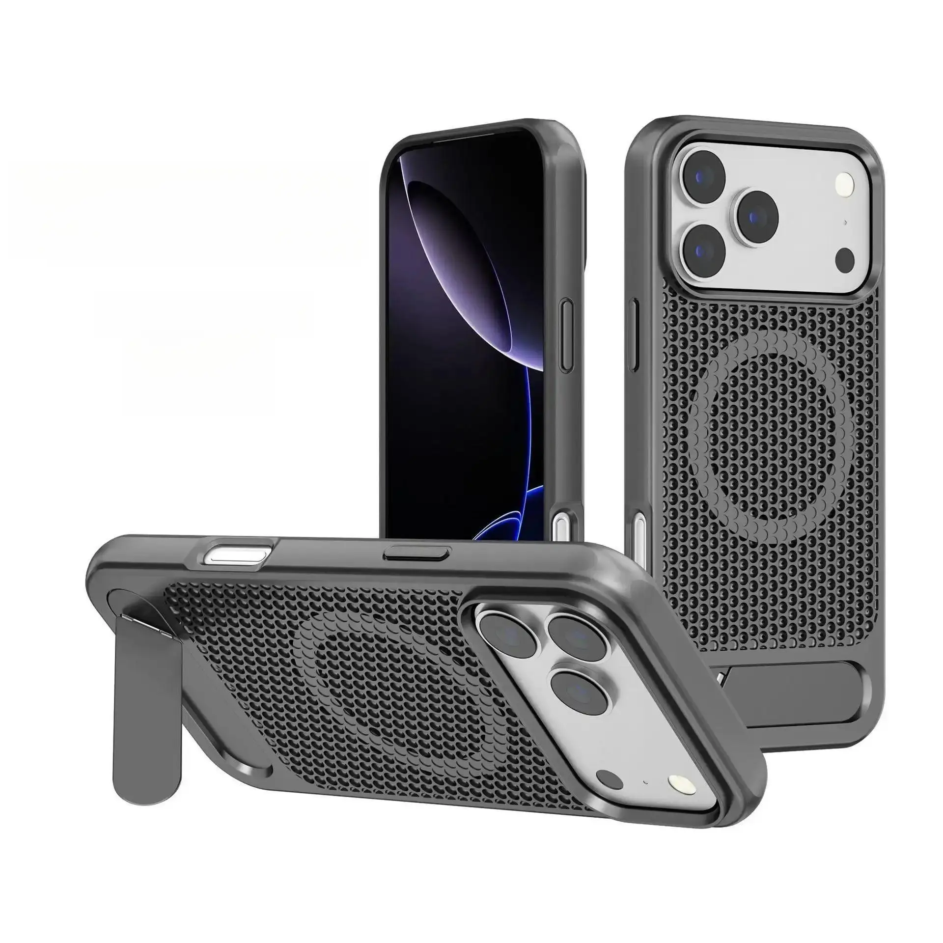 Nordic Luxury Magnetic Honeycomb Mesh Polycarbonate Hard Shell Wireless Power Bank - 5000mAh Handheld for iPhone 14-16, Shockproof Protection, Heat Dissipation, Breathable, Invisible Stand, Camera Safety, Mobile Phone Accessory
