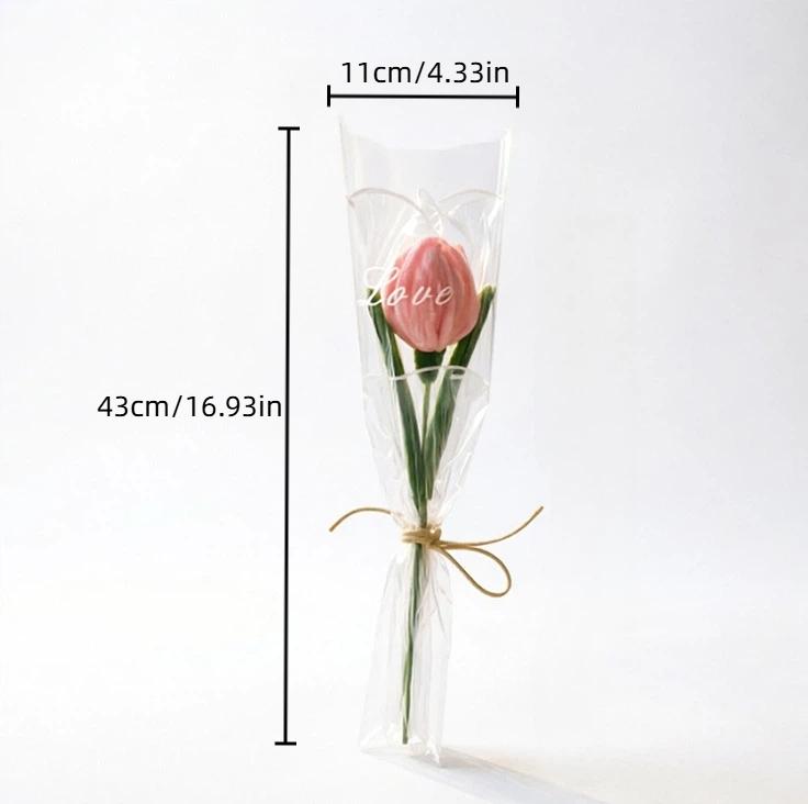Finished Handmade Pipe Cleaner Tulip Bouquet, Single Stem Artificial Flower with Exquisite Packaging, Perfect Gift for Valentine's Day, Mother's Day, Birthday, Home Decor, Wedding Party Favor