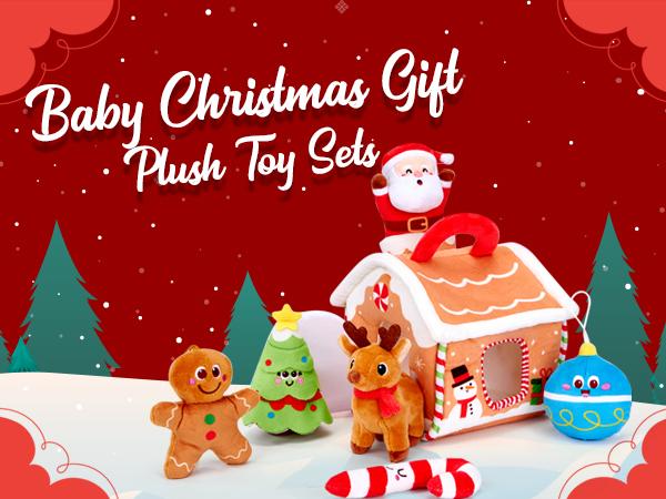 hahaland My First Christmas Gingerbread House Cottage Toy Set for Baby 6-18 Months Musical & Sensory Plush Toys with Santa Reindeer Rattles Early Learning Development 7-Piece Holiday Gift hahaland My First Christmas Gingerbread House Cottage Toy Set for Baby 6-18 Months Musical & Sensory Plush Toys with Santa Reindeer Rattles Early Learning Development 7-Piece Holiday Gift