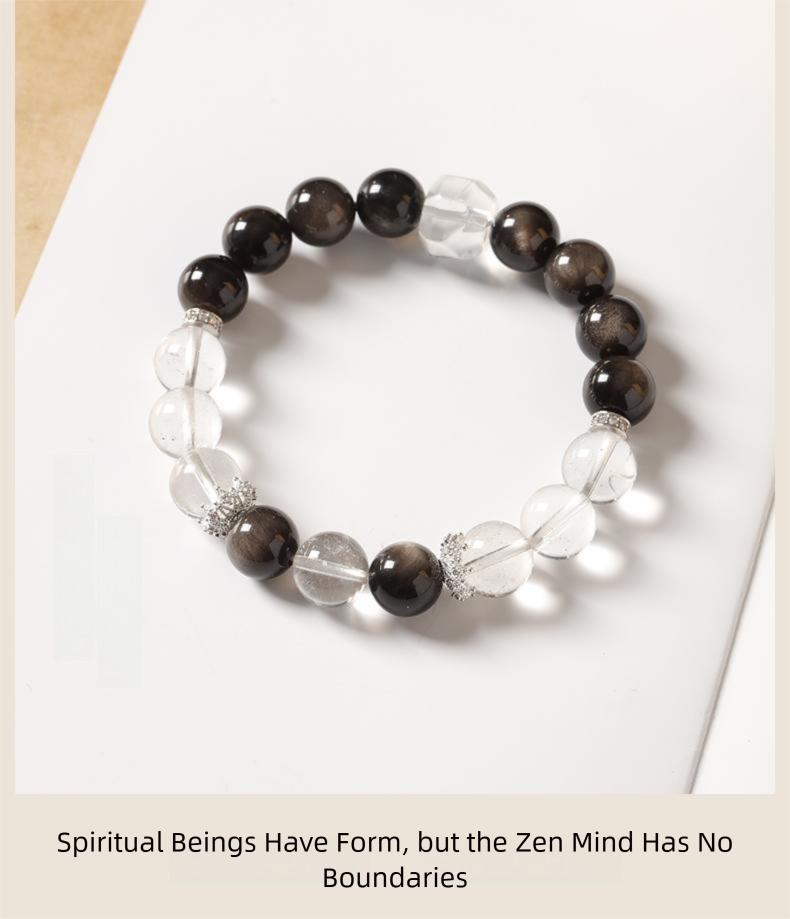 [Tai Chi Balance] crystal bracelet, white crystal silver obsidian, unisex, daily wear gift, 10mm beads natural stone, yin yang balance peace symbol