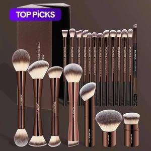 maange professional makeup brush set with storage box, 20pcs/set soft aluminum tube makeup brushes, eyeshadow brushes, cosmetic brushes, makeup accessories gift for friends, kits, cosmetics makeup tool kits, coffee brown beauty tools