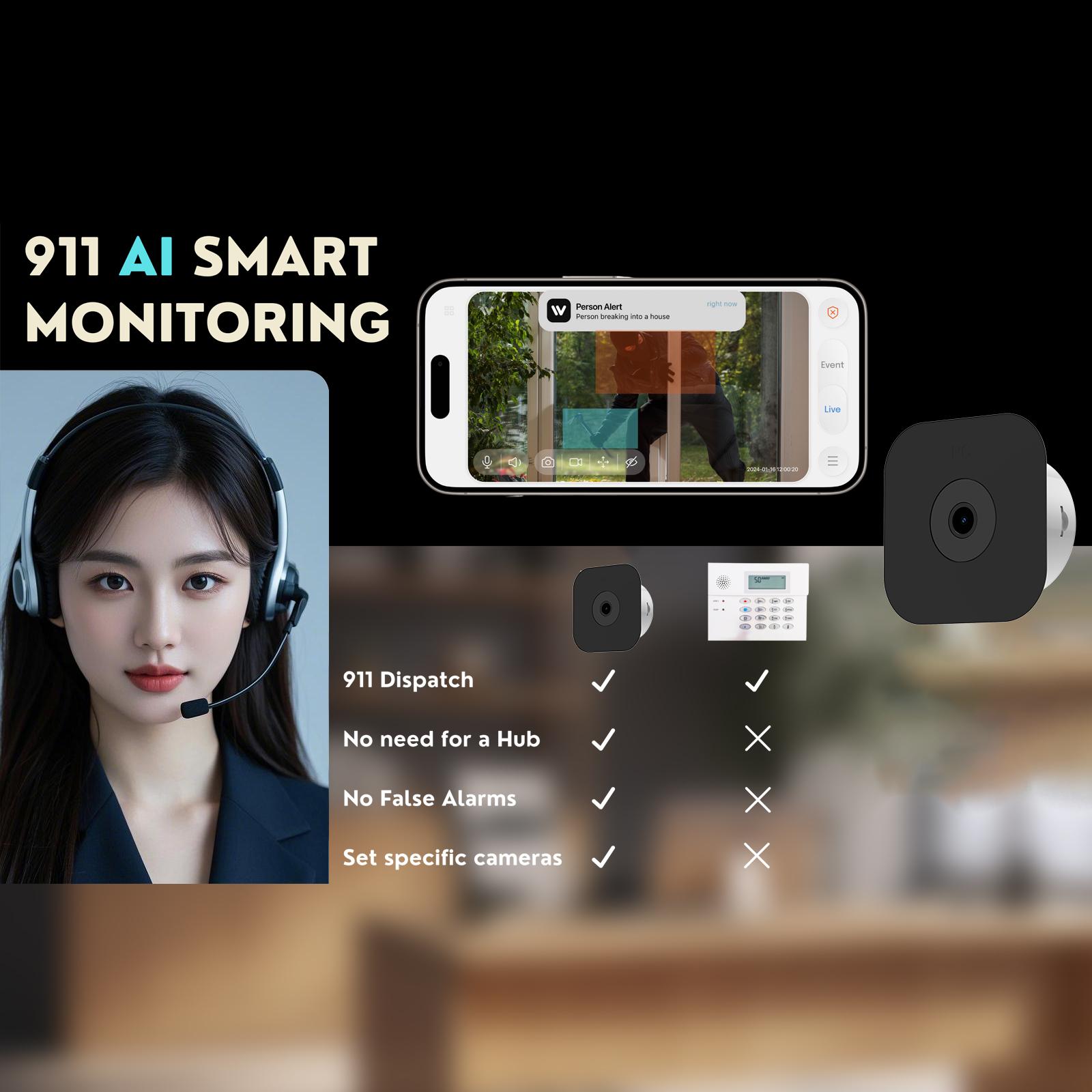 Hawkray 4MP W5 Window Camera 2.4GHz WiFi Indoor Security Camera with Al Color Night Vision, Person & Motion Detection, 24/7 Recording, Easy Install, US Local Storage