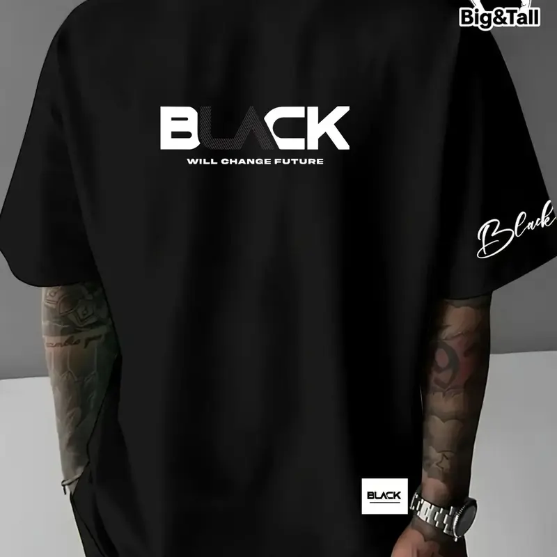 Men's Plus Size Casual Letter Print T-Shirt, Top, Pattern, Fashion Simple Design, Easy to Match, Comfortable Daily Wear