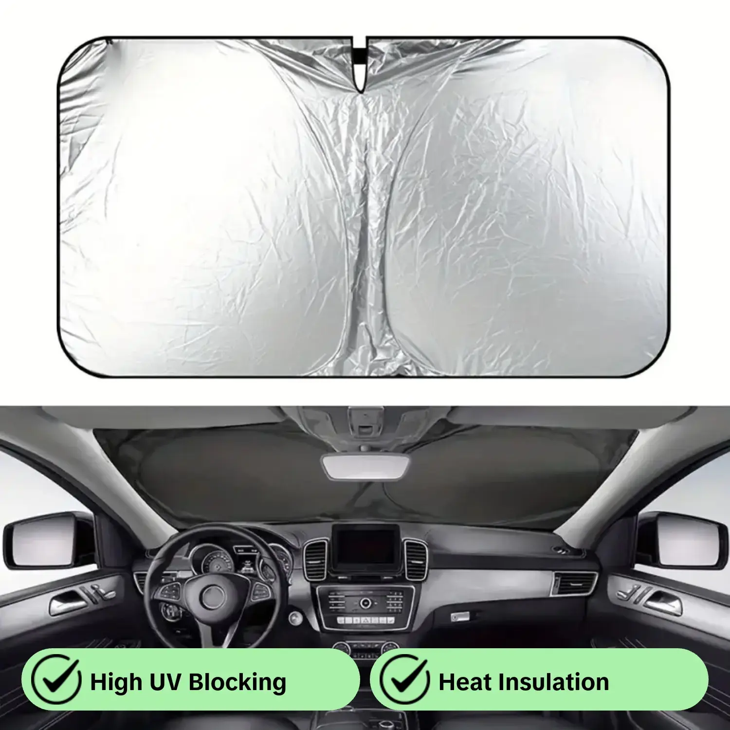 Car Windshield Sun Shade, Thickened Titanium Silver Coating High UV Blocking Rate Sunshade, Heat Insulation Front Window Sun Shield for Cars, SUVs & Trucks – Universal Fit, Windshield Cover Sun Shade