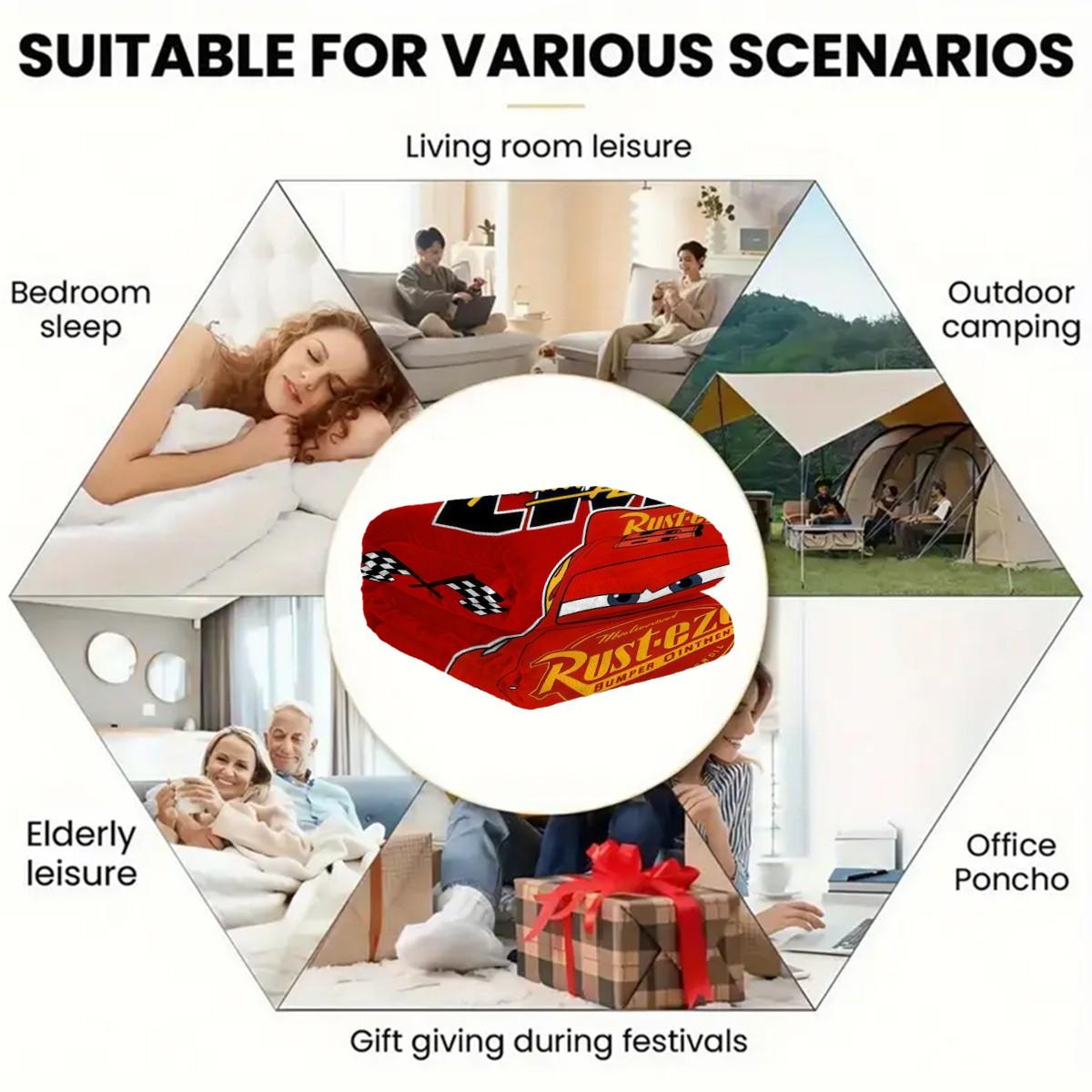 Cars Lightning Mcqueen Flannel Blanket, Flame Rust-Eze Identifier, Soft Skin-Friendly, Bedroom Nap Sofa Warm Cover, Holiday Gift