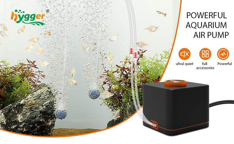 hygger Strong Aquarium Air Pump for Medium Large Fish Tank, Hydroponic Systerm, Household Commercial Use, 1 Outlet(OD-8mm), with Air Tubings, Multi-Head Control Valves