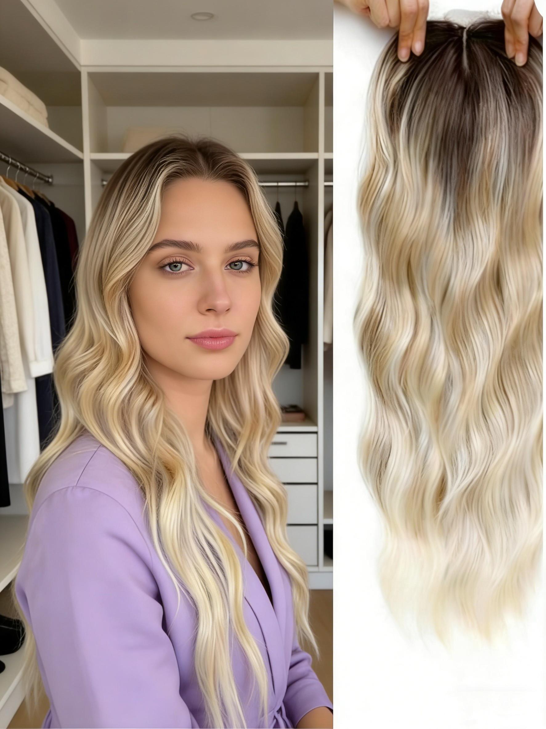 Balayage Wavy Hair Topper for Women! Ombre Synthetic Clip-In with Natural Part, Instant Volume for Thinning Hair, Effortless Beachy Waves & All-Day Confidence