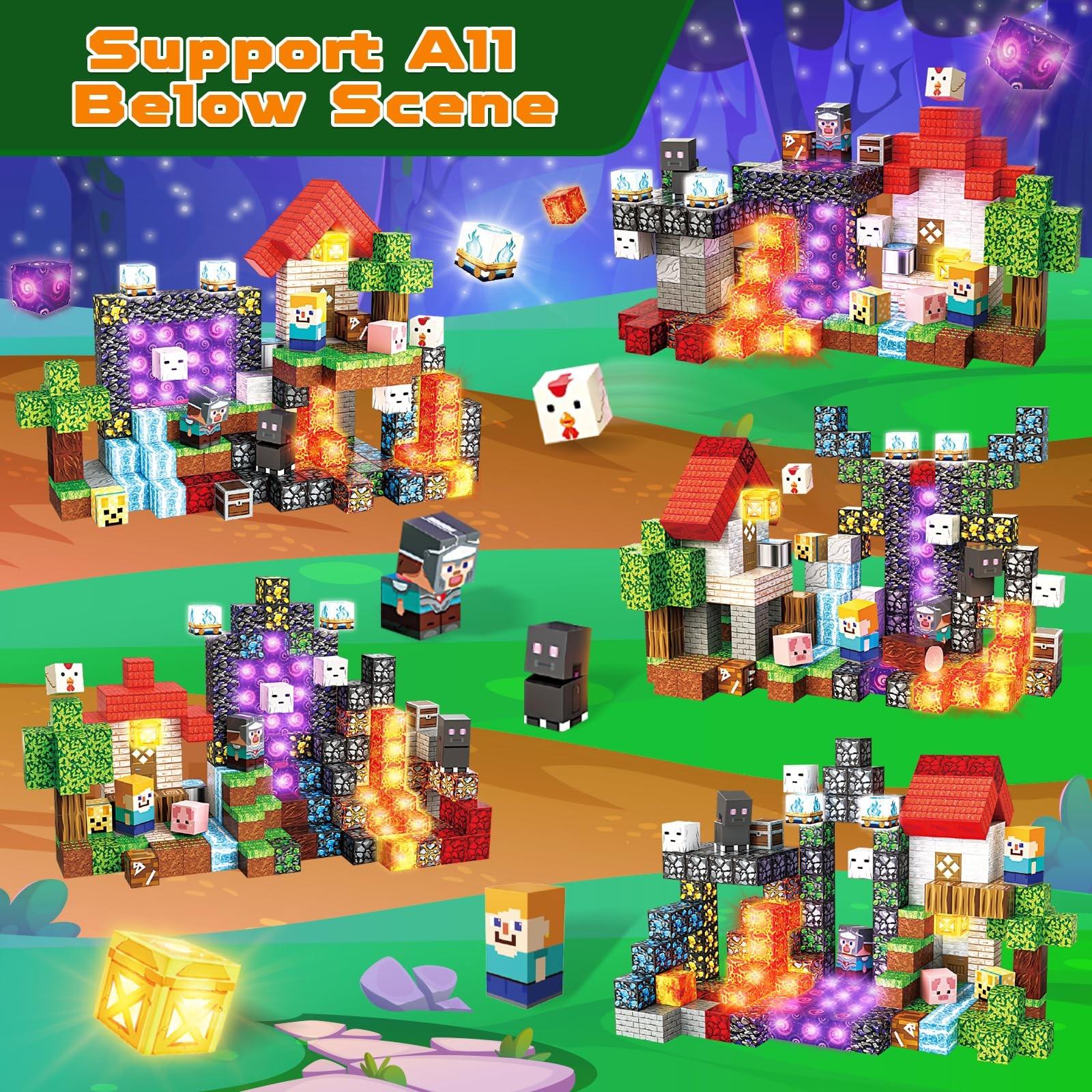 Light Up Magnetic Building Blocks-200PCS Magnetic Blocks,Forest Portal，Light Up Magnet Cubes, STEM Montessori Children Sensory Toys 4-8 Years Boys Girls Educational Activities Christmas Birthday Gift