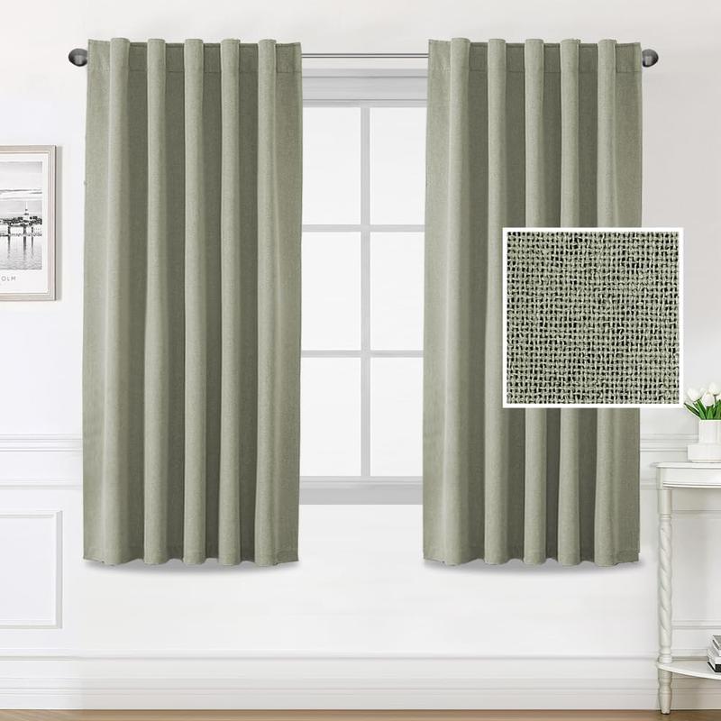 H.VERSAILTEX 100% Blackout Faux Linen Curtains for Bedroom Full Light Blocking Drapes with Double Face Linen Back Tab Loop Pocket Textured Burlap Curtains for Living Room 2 Panels