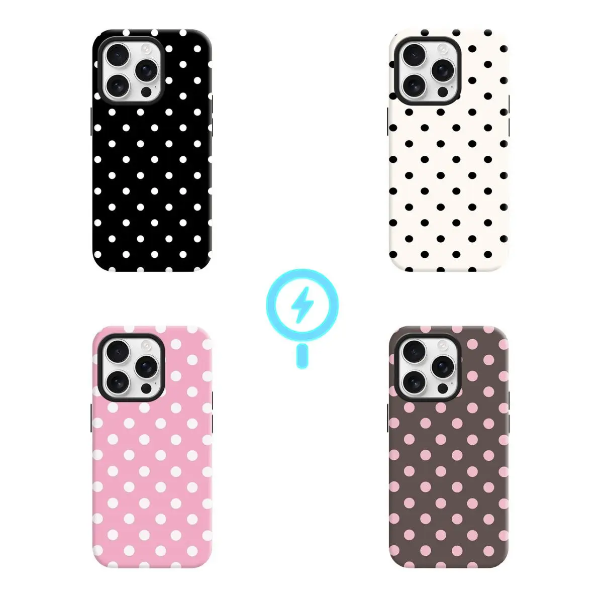 Multicolor Polka Dots MagSafe Smartphone Case for iPhone 17/16/15, Allwell Luxury Aesthetic Plastic Shell, Handheld Devices Dual-Layer TPU-PC Tough Casing, Matte-Glossy N52 Magnetic Ring (2400-2500 Gauss) Protection