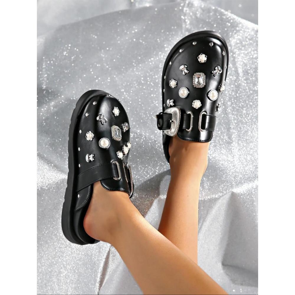 Women's Fashion Rhinestone & Faux Pearl Decorated Clogs, Casual Comfortable  Slippers for Beach, All-match Slide Slippers for Daily Wear