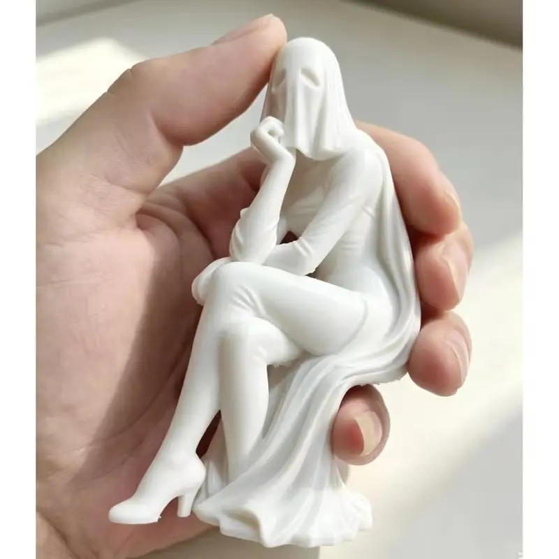 Artistic Masked Girl 3D Print Statue, Elegant Goddess Sculpture, Minimalist Luxury Home Decor, Ideal Gift for Moving Day Birthday