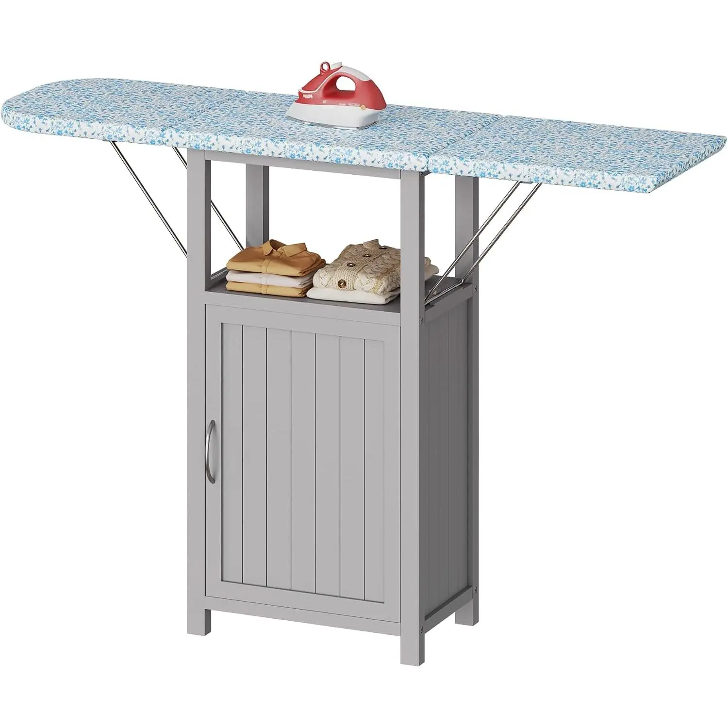 Ironing Board with Storage Cabinet, Ironing Station with Extra Storage | Ironing Board Cabinet with Heat-Resistant Pad, Ironing Table,  Folding Ironing Board for Small Spaces, Laundry Room, Grey